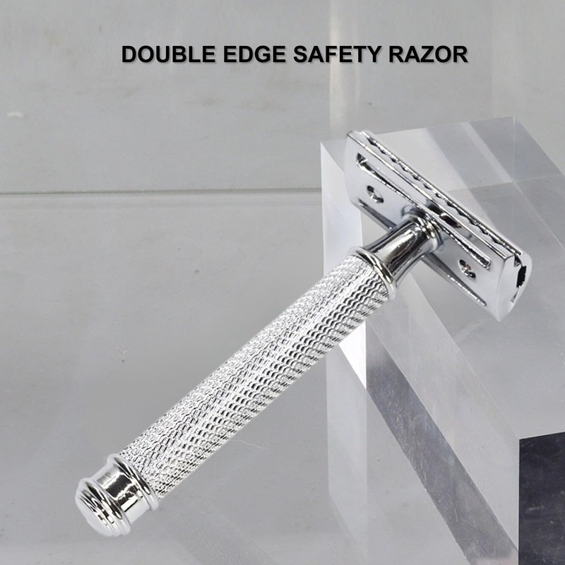 Hysotok Double Edge Safety Razor Set With 20 Blades, Stand, Heavy Duty Kit for Men's Everyday Use and Smooth Close Shave (Silvery)