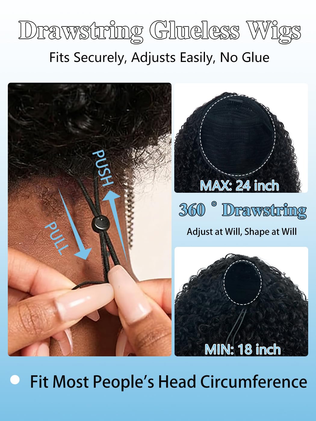 Burmese Curly Half Wig - 16 Inch Human Hair for Black Women | Glueless Drawstring, 180% Density, Natural Black