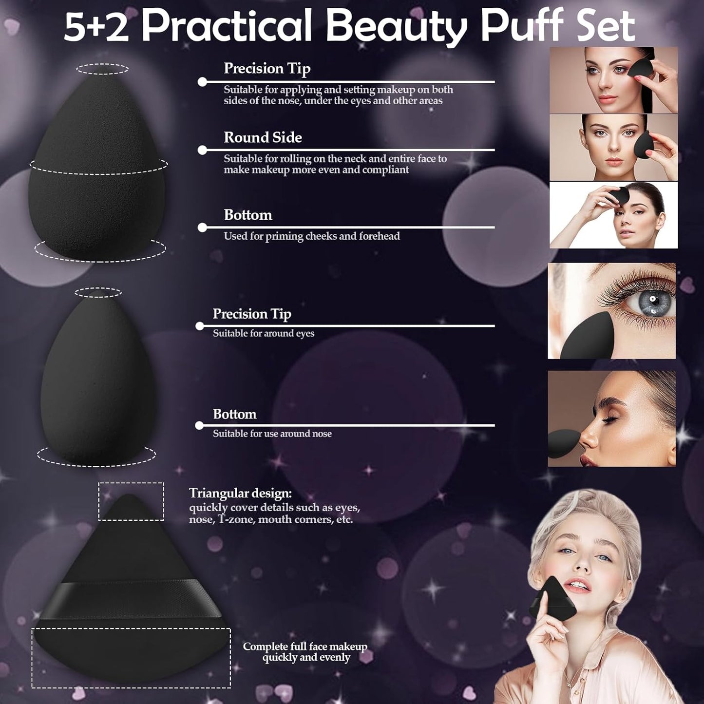 Travel Makeup Brush Set - 14 Pcs Portable Mini Brushes with Case | Includes 5 Pcs Makeup Sponges for Foundation & Eye Shadows - Black
