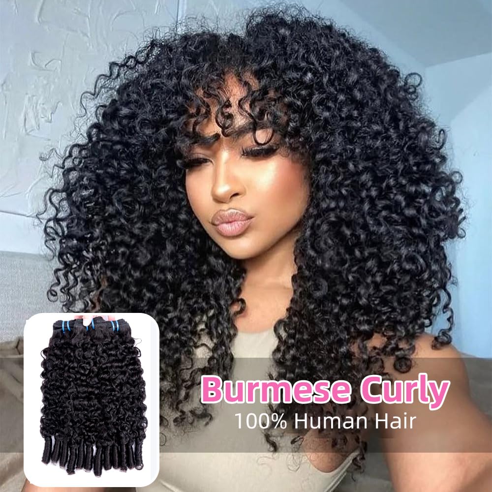 MSGEM Burmese Curly Bundles Human Hair 20 22 24 Inches 3 Bundles Remy Hair 100% Unprocessed 3C4A Spiral End Natural Color for Black Women
