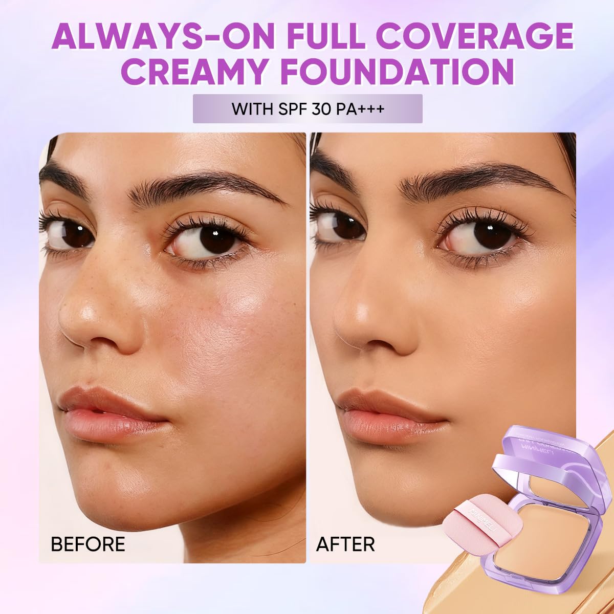 MINIMELI Always-on Full Coverage Creamy Foundation, Waterproof & Long Lasting BB Cushion, with SPF 30 Foundation Makeup Buildable Formula - Blurring, Smoothing & Nourishing (#05 Warm Nude)