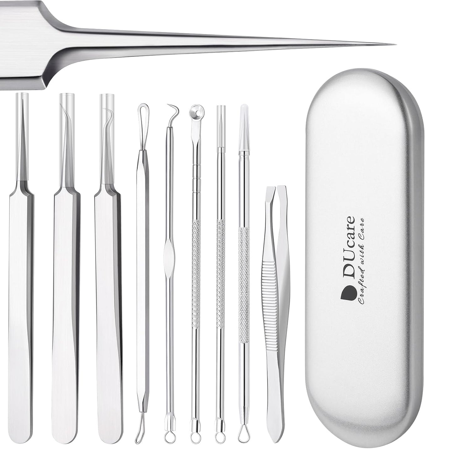 Blackhead Remover Tool Kit - 9 Piece Professional Stainless Steel Comedone Extractor Set