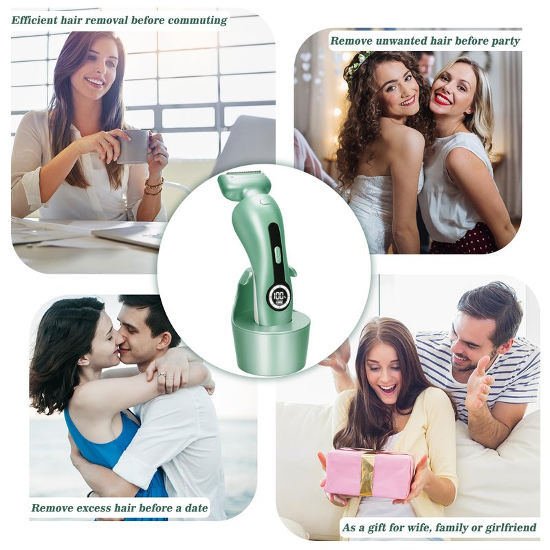 Akunbem Electric Razor for Women for Legs Bikini Trimmer Electric Shaver for Women Underarm Public Hairs Rechargeable Womens Shaver with Detachable Head Wet Dry Use Painless Cordless (Green)