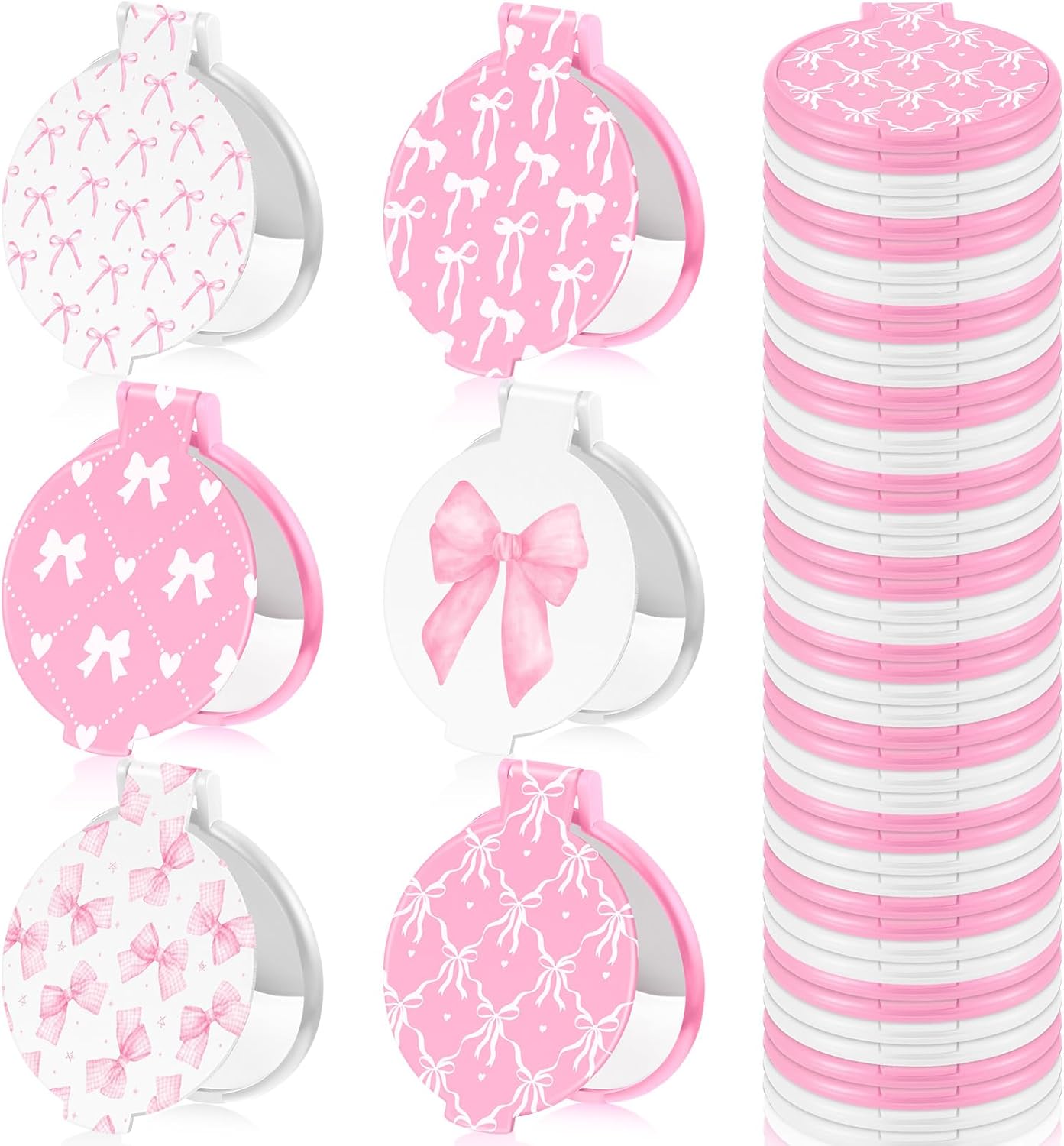 Pink Bow Mini Compact Mirrors - 36 Pcs Portable Round Makeup Mirrors | Perfect Party Favors & Gifts for Women