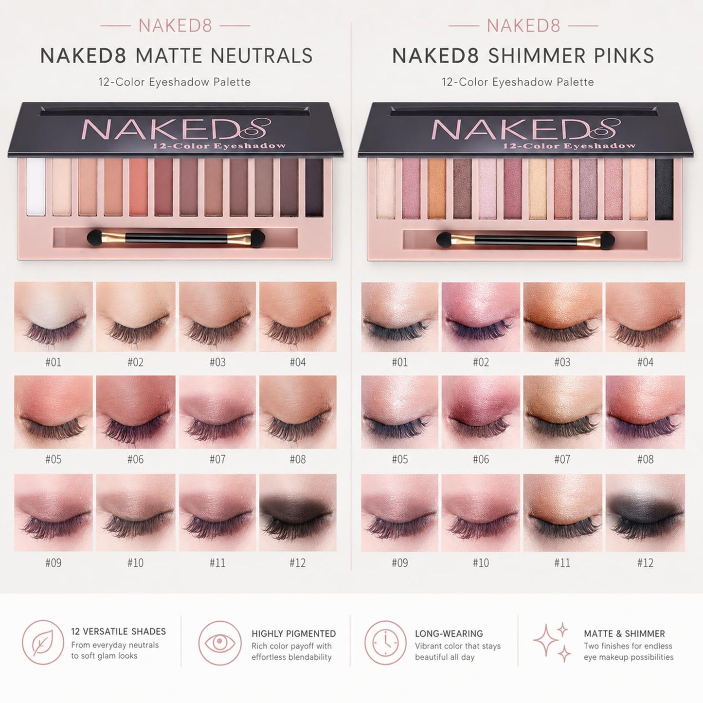 Sulily 12 Colors Naked Eyeshadow Palette Kit, Nude Matte Shimmer Smokey Glitter Pigment Eye Shadow Palettes, Professional Waterproof Makeup Palettes, Eye Shadow Gifts for Women