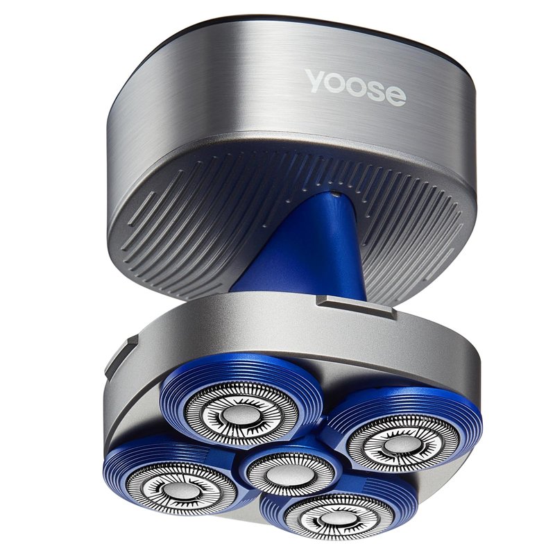 yoose Head Shavers for Bald Men, IPX7 Skin Close Electric Razor for Men (Ergonomic Design, USB-C, 90-Min Usage, 5 Floating Cutting Heads), Intelligent PID Control, Battery Indicator, H5 Silver