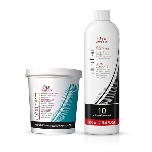 WELLA Colorcharm Cream Developer & Powder Hair Lightener - Optimal Gray Blending & Up to 7 Levels of Lift | 15.4 oz