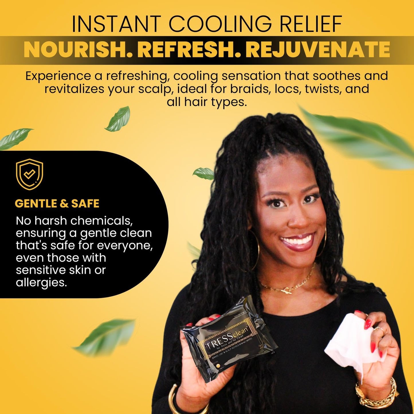 Tress Clean All Natural, Rinse-free Essential Oil Scalp Cleansing Refresh Wipes - Soothing Hair Cleansing Shampoo Wipes. Deodorizing Scalp Detox for Braids & Locs