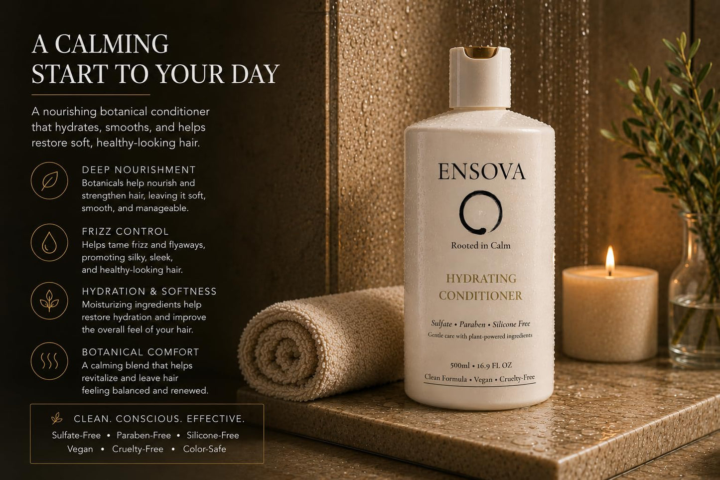 Ensova Hydrating Conditioner – Sulfate-Free, Paraben-Free, Deep Moisture for Dry & Damaged Hair – Smooth, Soft & Shine – 16.9 oz