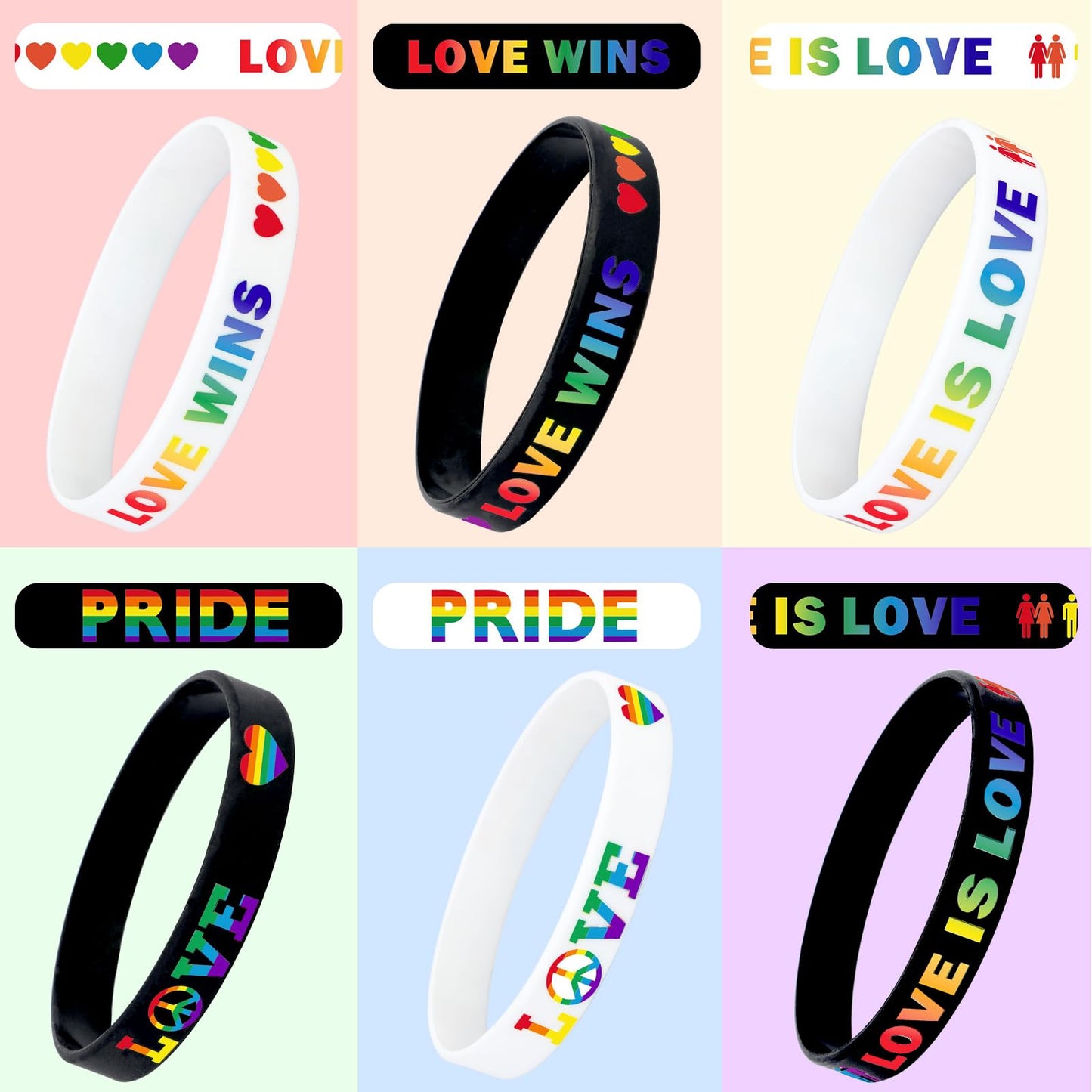 JUNEBRUSHS 42pcs Rainbow Gay Pride Silicone Bracelets Pride Accessories