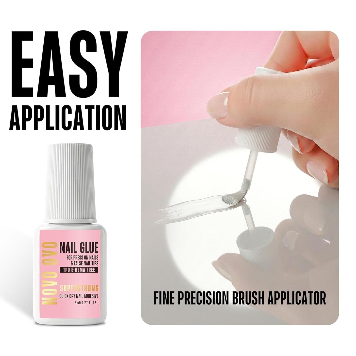 Super Strong Nail Glue - Quick Dry Brush-On Adhesive for Press-On Nails | TPO & Hema Free, 8ml (0.27 fl oz)