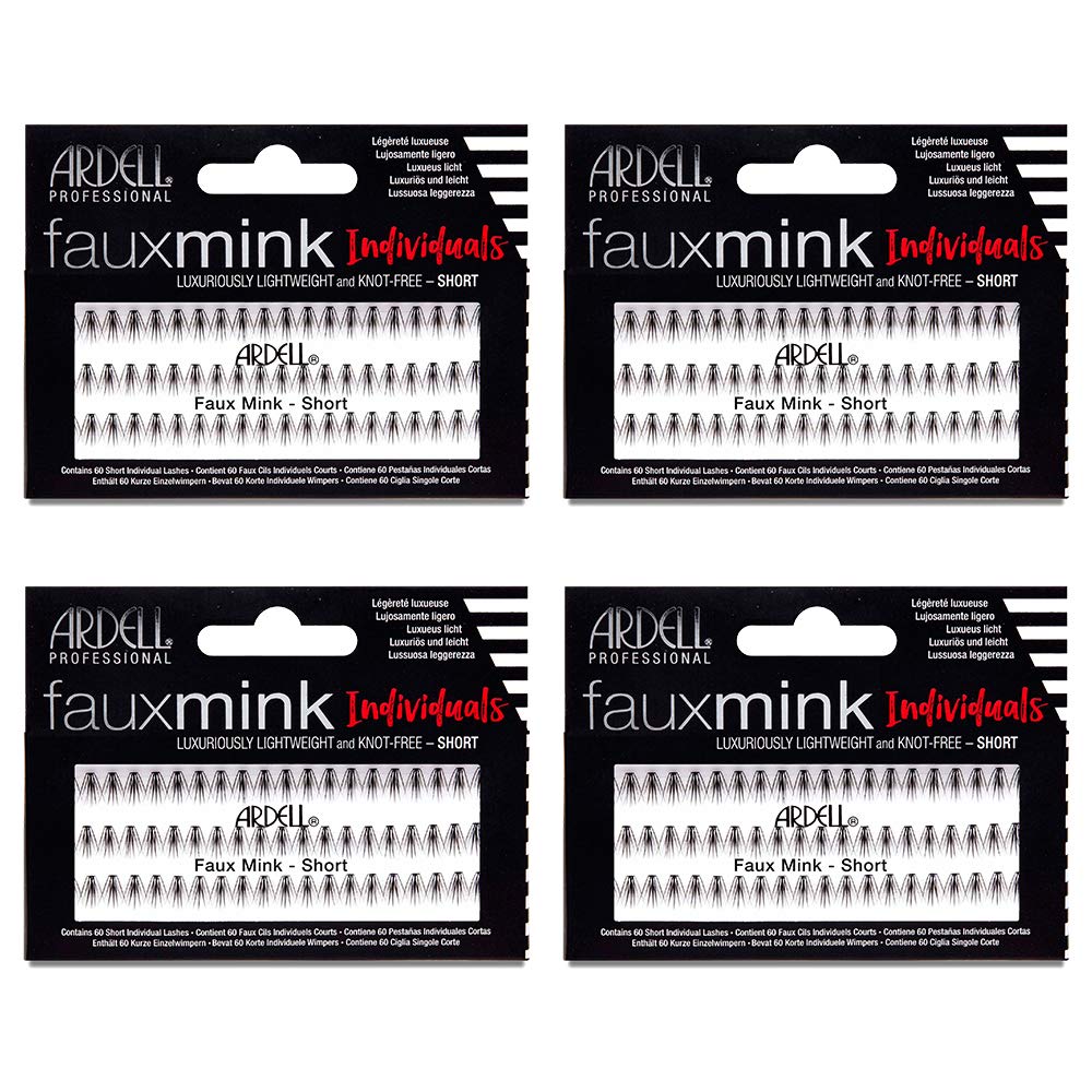 Faux Mink False Eyelashes - Individual Short Lash Clusters for Natural Look | 4 Pack, Black