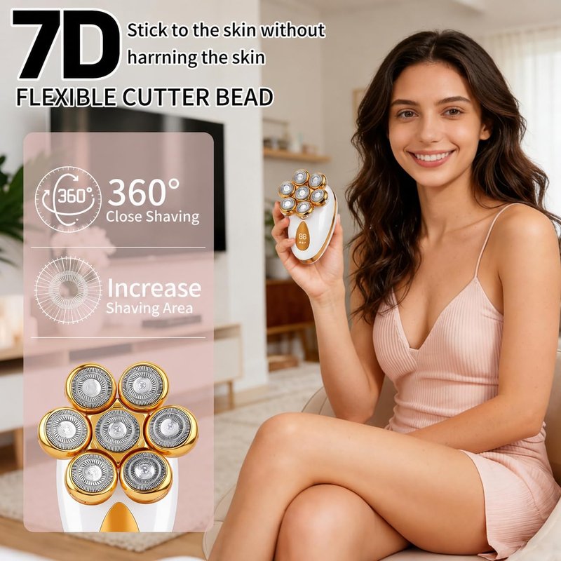 Electric Razors for Women, 7-Head 5 in 1 Painless Rechargeable Dusk Shaver Womens, Women's Shavers Everything, Lady Leg/Bikini/Face Hair Removal Products, Female Wet Dry Shaving Machine