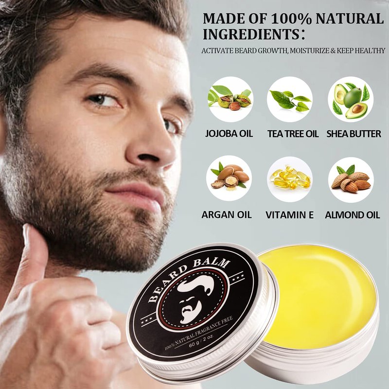 Fathers Day Dad Gifts, Beard Kit for Men, Beard Growth and Grooming Kit w/Beard Oil Beard Balm Beard Brush Beard Comb Beard Scissors, Birthday Gifts for Men Husband Him Grandpa Boyfriend Son Brother
