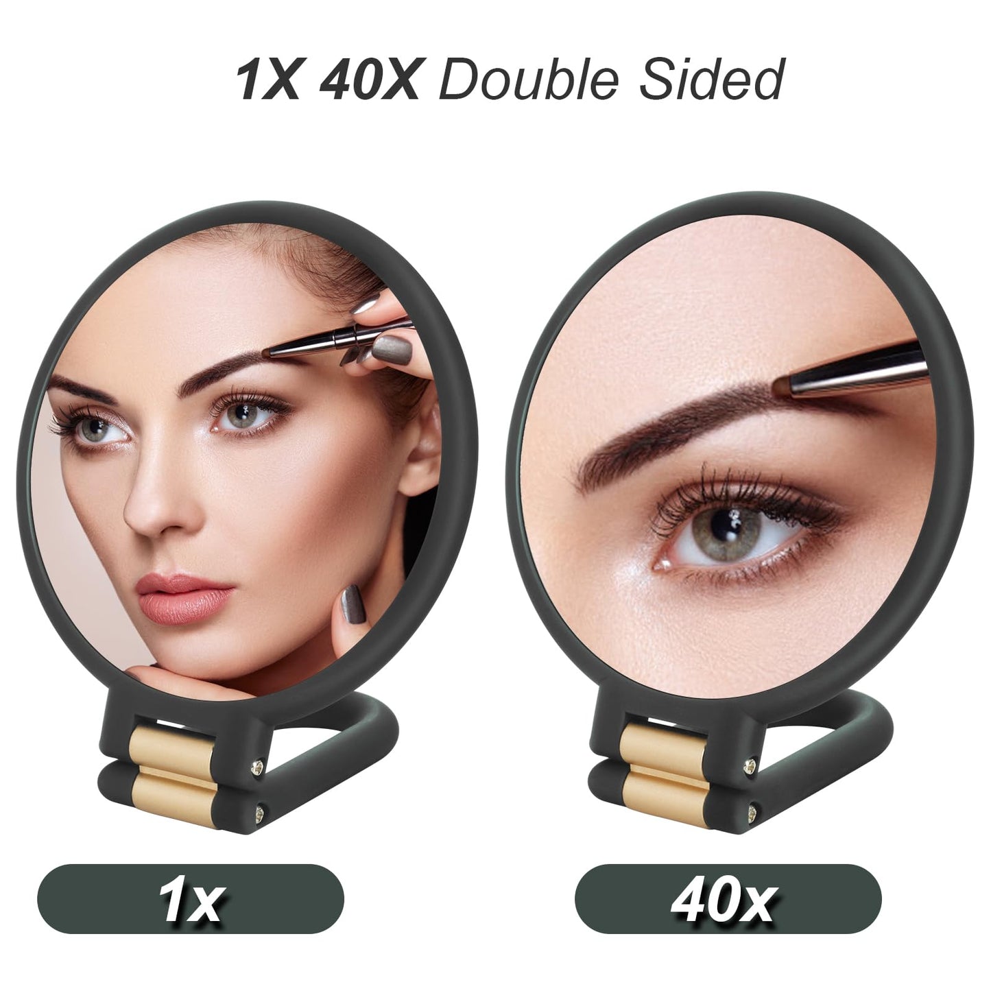 Martvex 40X Magnifying Handheld Mirror, Double Sided Hand Mirrors with 1X 40X Magnification, Travel Hand Held Mirror, 360°Rotation Pedestal Folding Makeup Vanity Mirror (Black)