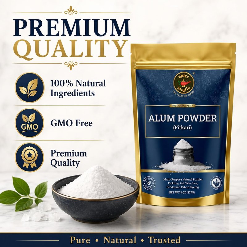 Spice Magic White Alum Powder 8oz (227g) | 100% Pure Natural Potassium Alum Powder (Fitkari/Phitkari) Alumbre en Polvo for Odor Control, Aftershave, Minor Cuts, Pickling & Skin Care