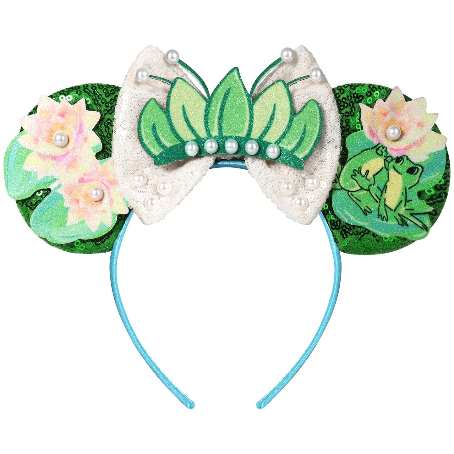 CANMIL Mouse Ears Headband, Sparkle Princess Bow Headband for Women Girls, Sequin Party Hair Accessories (Frog)