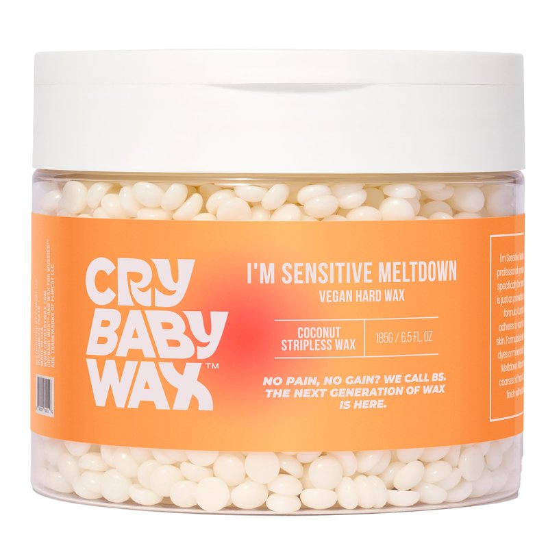Crybaby Wax I’m Sensitive Meltdown Vegan Hard Wax 6.5oz, Coconut-Infused Stripless Wax for Sensitive Skin, PCOS Facial Hair, Face, Bikini, Underarms & Body