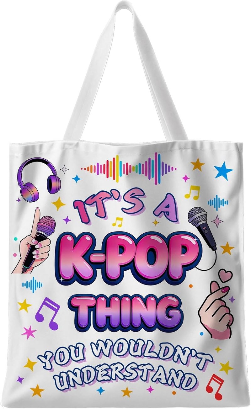 Stylish Korean Canvas Tote Bag - Pink & Purple Pattern | Large Capacity for Teens & Women