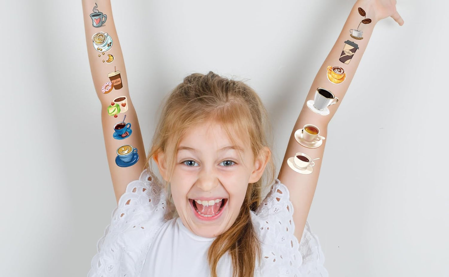 Coffee Temporary Tattoo Stickers - 200+ Cute Latte Designs for Birthday Parties | Class Prizes & Decorations