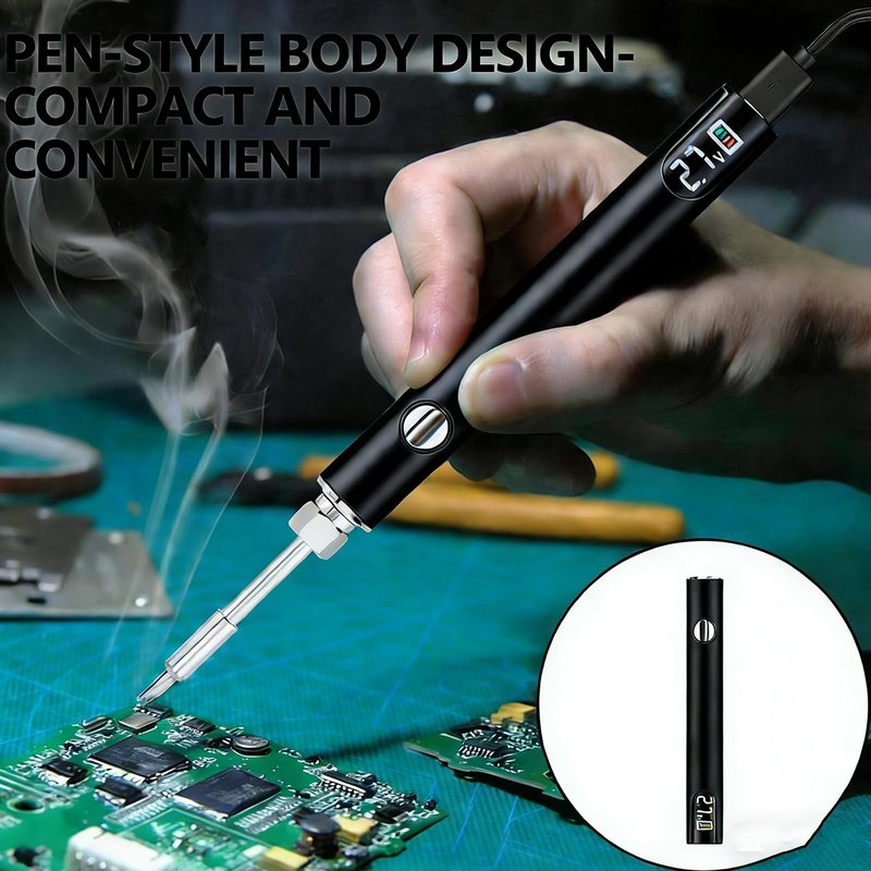 510 Threaded Battery Cart Pen, Portable Cordless Soldering Iron Cart Pen, USB-C Rechargeable with LED Screen, 650mAh Adjustable Temperature for Electronics Repair, DIY, & Phone Fix (Black)