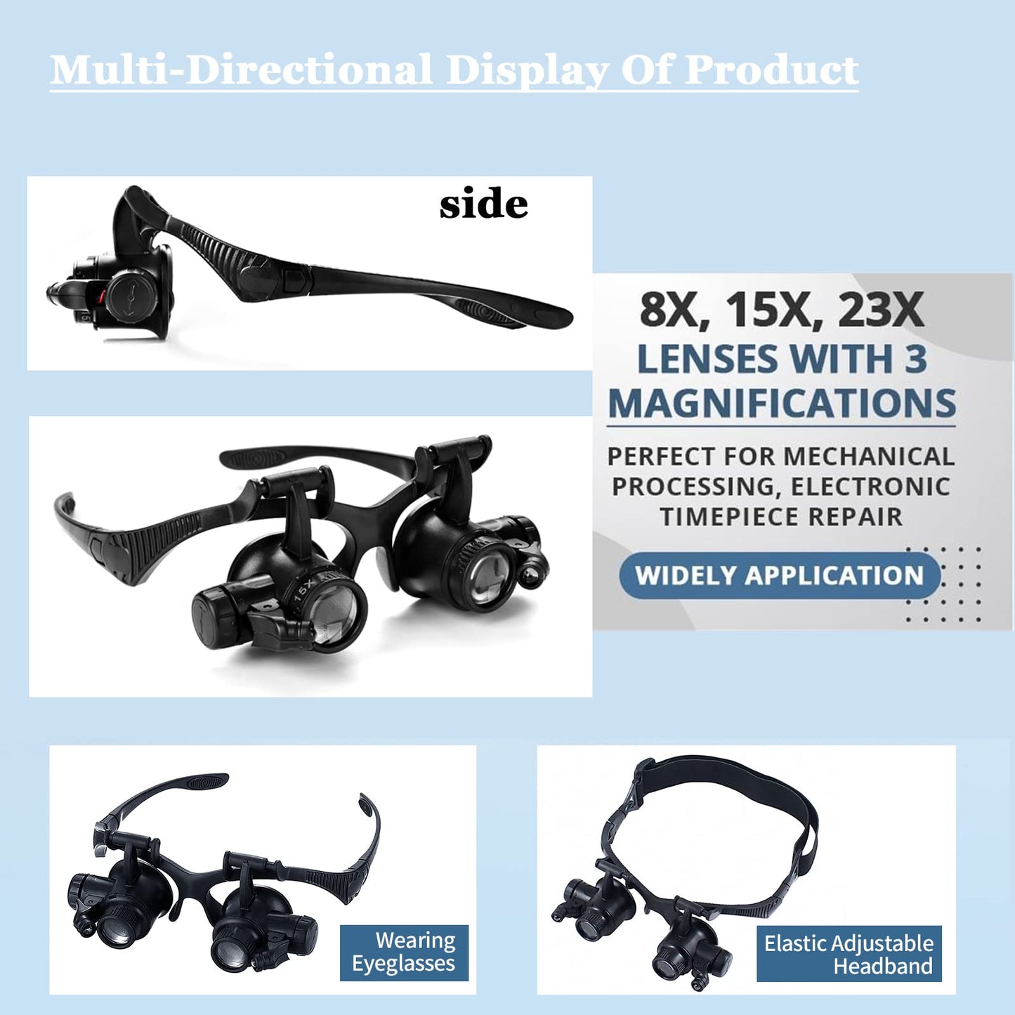 LXIANGN LED Head Mount Magnifier 10X 15X 20X 25X Hands-Free Magnifying Glass Headband Magnifier Visor with Light for Close Work,Jewelry,Craft,Watch,Hobby,Not for Reading