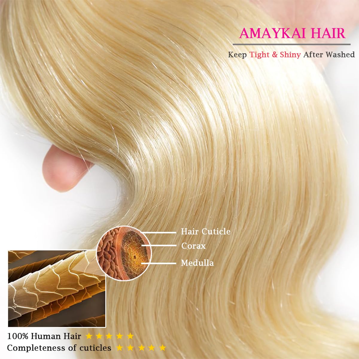 Blonde Bundle Human Hair Body Weave 613 Bundles 24 Inch 100% Unprocessed Brazilian Virgin Remy Sew In Hair Extensions 100g Full and Thick Can Be Dyed Or Restyled