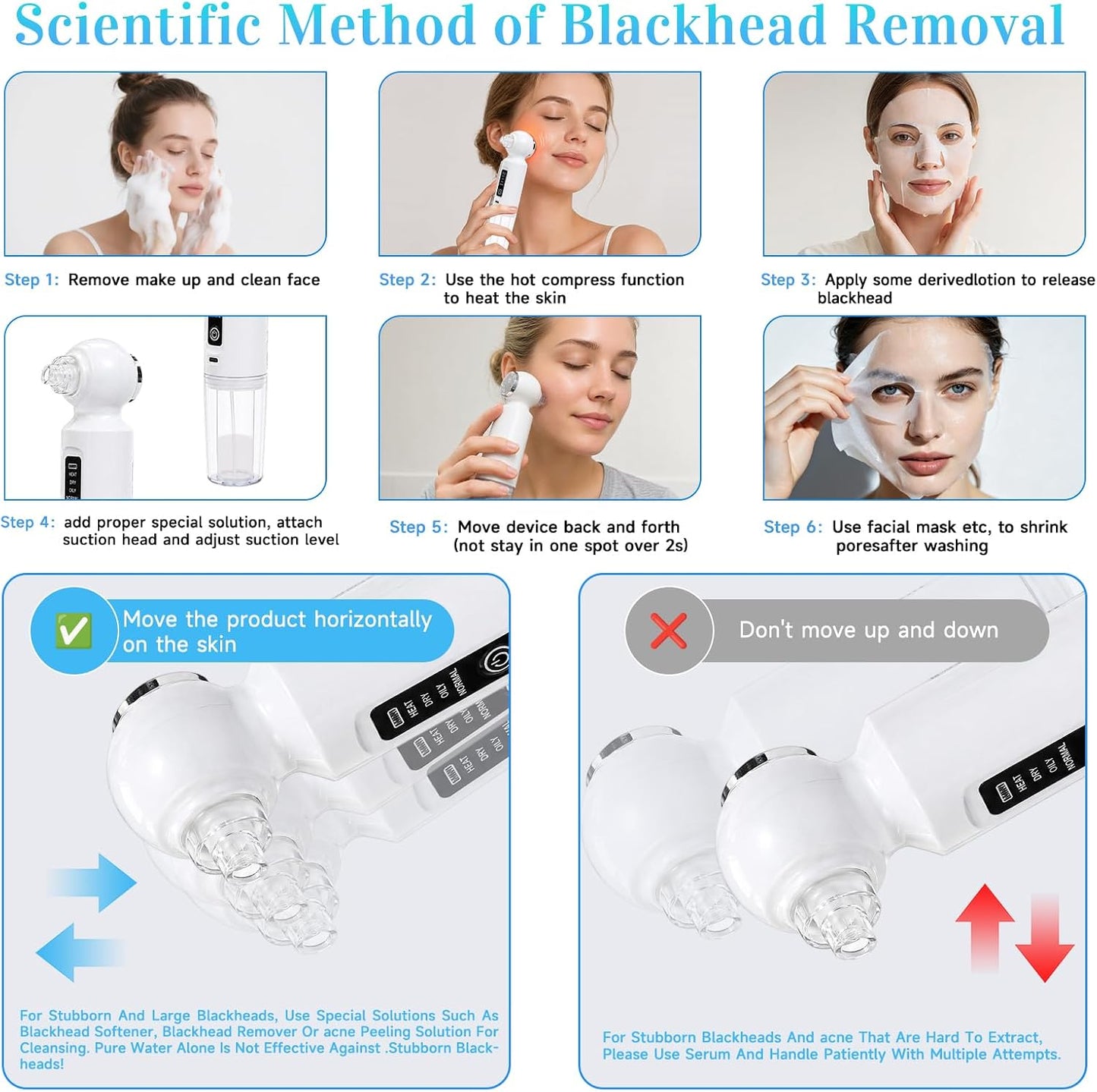 Blackhead Remover Vacuum - 6 Heads Facial Pore Cleaner with 46° Warm Compress | USB-C, 3-Level Suction