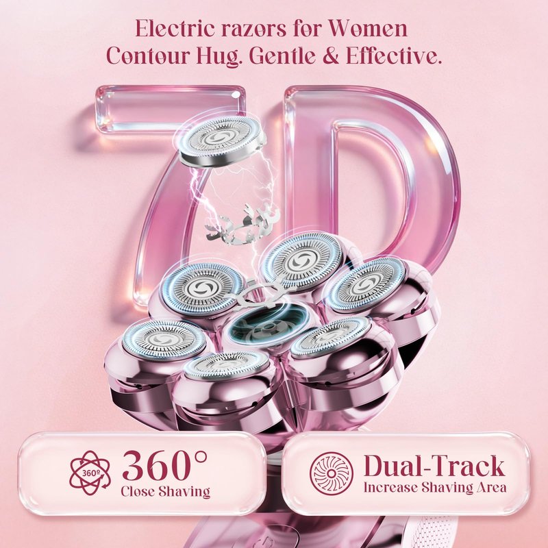 MALEGEBAZ Electric Razors for Women - 7D Electric Shaver for Women, IPX8 Waterproof with USB-C Fast Charge, LED Display, 2 Speeds & Magnetic Heads,Raspberry Sorbet
