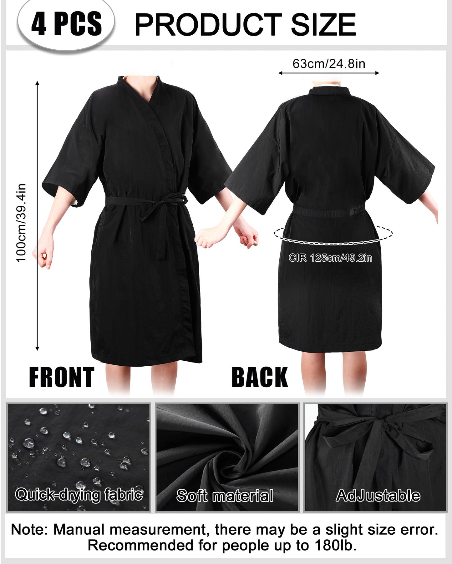 Toulite 4 Pcs Salon Client Gown Robes Cape Hair Salon Black Smock Client Gown Cape with Adjustable Tie for Hair Cutting(No Pocket, Medium)