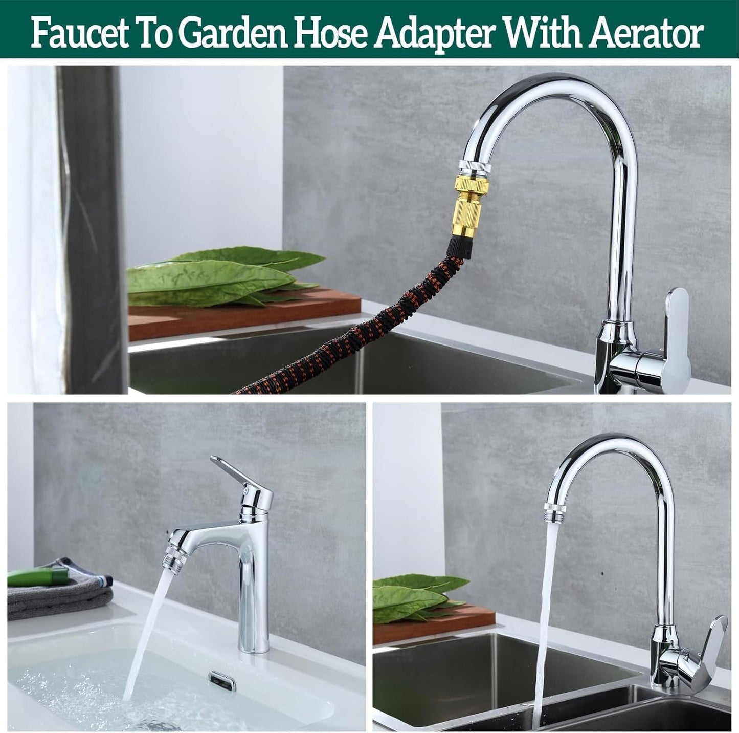 Sink hose attachment for faucet, Sink Faucet to Garden Hose Adapter, Faucet Adapter to Garden Hose for Kitchen and Bathroom, hose attachment to sink，3/4" GHT Thread Chrome.