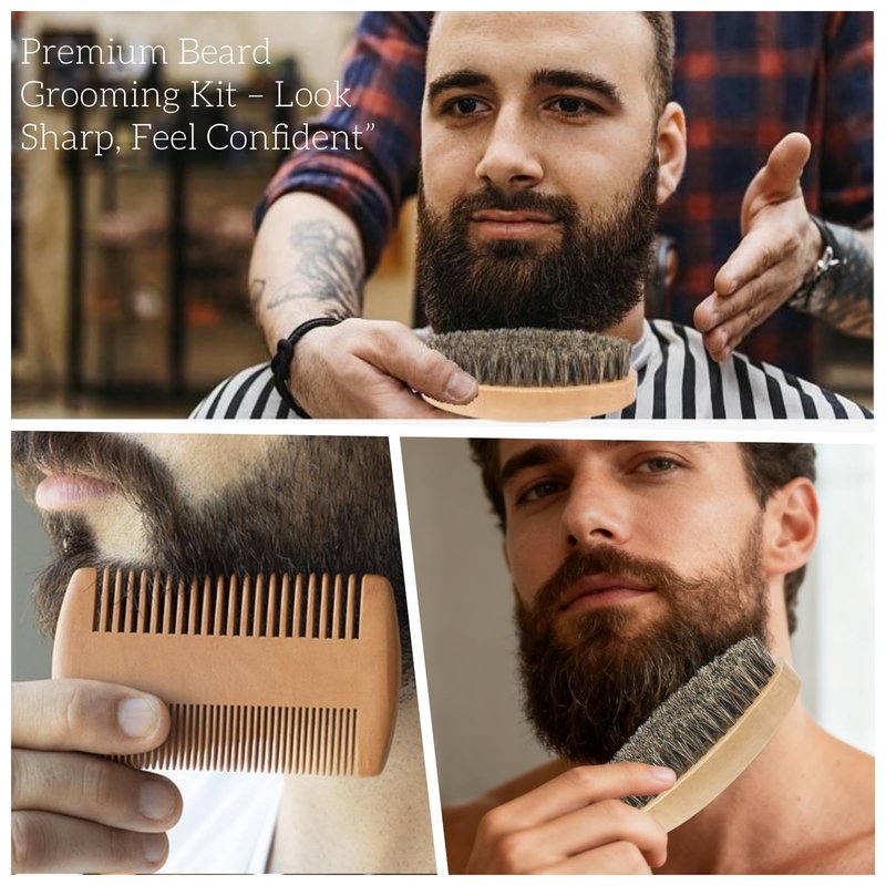 viviyoo Beard Brush and Comb Set for Men Boar Bristle Beard Brush, Wooden Comb & Travel Pouch White Elephant Gifts, Christmas Stocking Stuffers for Husband Dad Boyfriend Portable Beard Grooming Kit