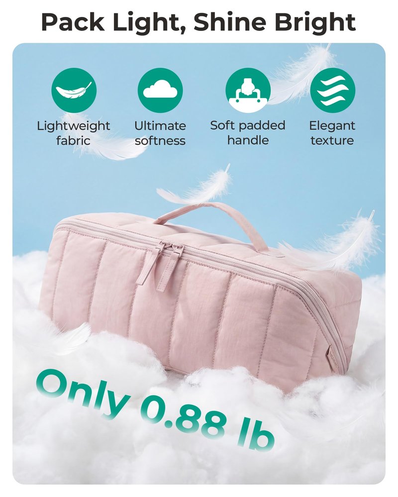 BAGSMART Hair Tool Organizer Travel Bag Compatible with Dyson Airwrap, Shark Hair Dryer, Wide-open Accessories Organizer with Heat Resistant Mat, Makeup Bag for Dyson Attachments, Curling Iron, Pink