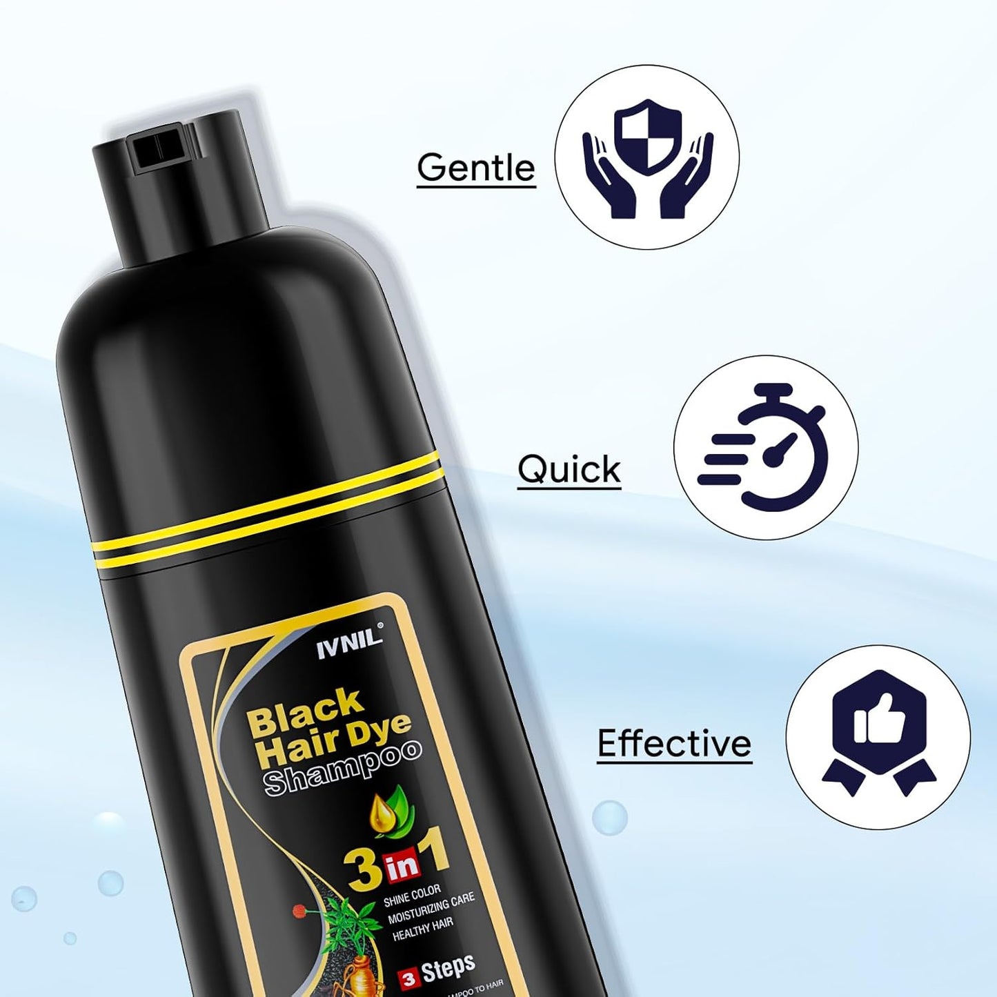Ivnil Black Hair Dye Shampoo - 3-in-1 Semi-Permanent Color for Gray Hair | Unisex Formula
