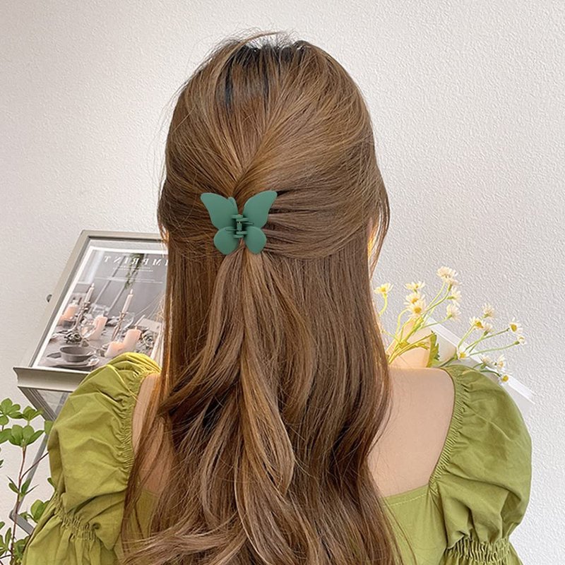 Ahoney 5 Pack Large Claw Hair Clips: Thick Hair Butterfly Flower Banana Clamps, Strong Hold Non-Slip Hair Accessories for Women (Green)