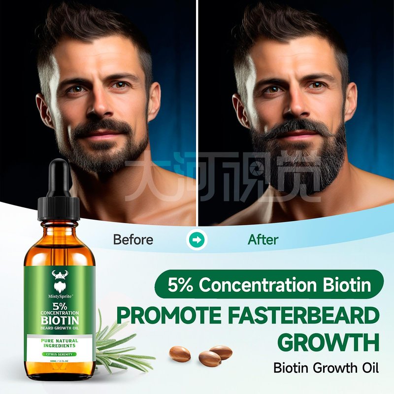 MistySprite Men's Beard Growth Oil - 5% Biotin, Citrus Serenity Scent, 2 oz (Pack of 10) - Softens, Conditions, No Itch & Dandruff, Ideal Gift