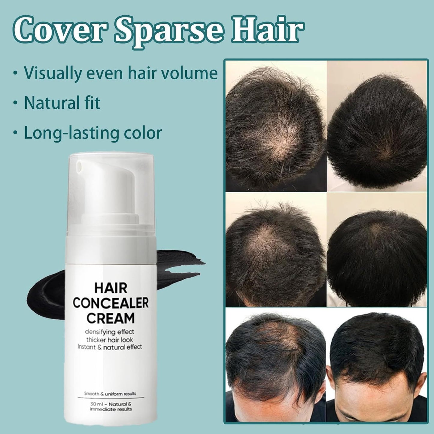 Hair Concealer Cream for Thinning Hair & Bald Spots, Black Root Touch-Up, Waterproof & Sweatproof Scalp Coverage, Natural Filling Cream for Men & Women – 30ml