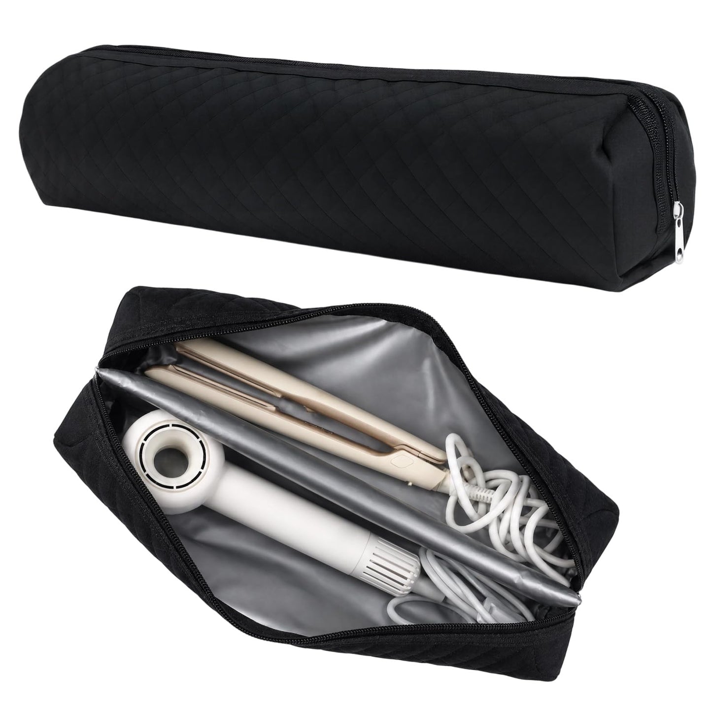 ASTONFOG Hot Hair Tools Organizer Bag, Heat Resistant Travel Hair Tools Storage Bag for Curling Irons, Flat Irons, Hair Dryer, Hair Straighteners and Styling Tools(Black, 17.7" x 3.9" x 3.9")