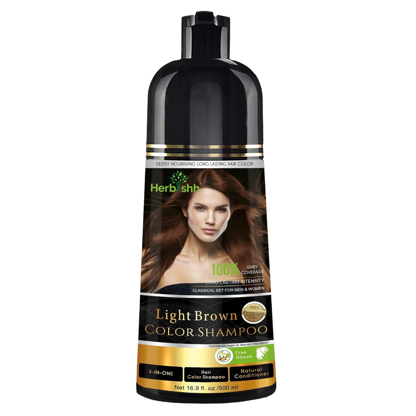 Herbishh Hair Color Shampoo for Gray Hair - Natural 3-in-1 Dye | Dark Coffee, 500ML, Lasts 3-4 Weeks