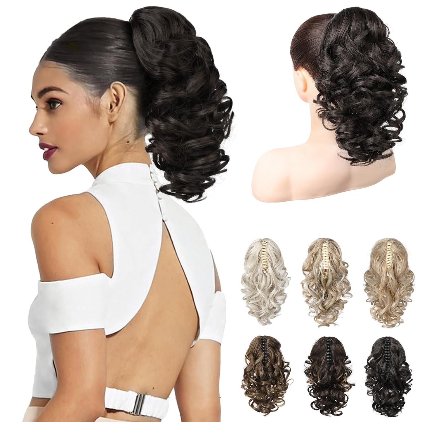 12-Inch Ponytail Extension - Classic Loose Curly Wavy Claw Clip Hairpiece for Women | Medium Blonde