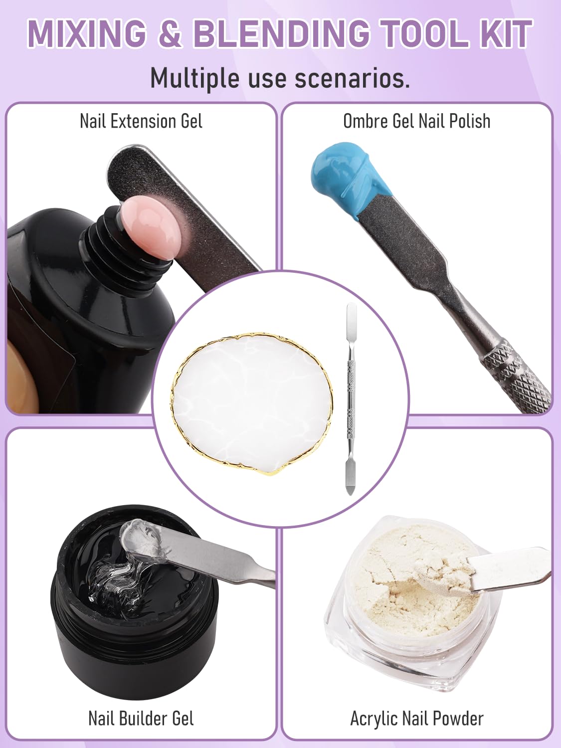Nail Art Supplies - 200 Pcs Ombre Nail Sponges with Palette, Grabbing Pen & Spatula | Essential Tools for Gradient Gel Nails