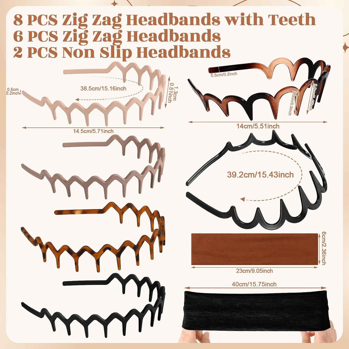 8-Piece Zig Zag Headbands - Trendy Non-Slip Wavy Hair Bands for Daily Styling | 90s Style, Unisex