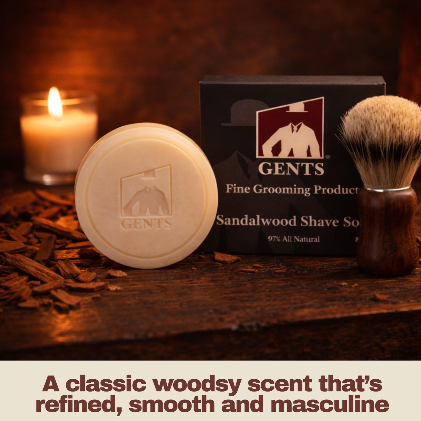 GENTS 97% All Natural Shave Soap - Creates a Rich Lather Foam for Wet Shaving Experience (3 Pack Sandalwood) Birthday Gift