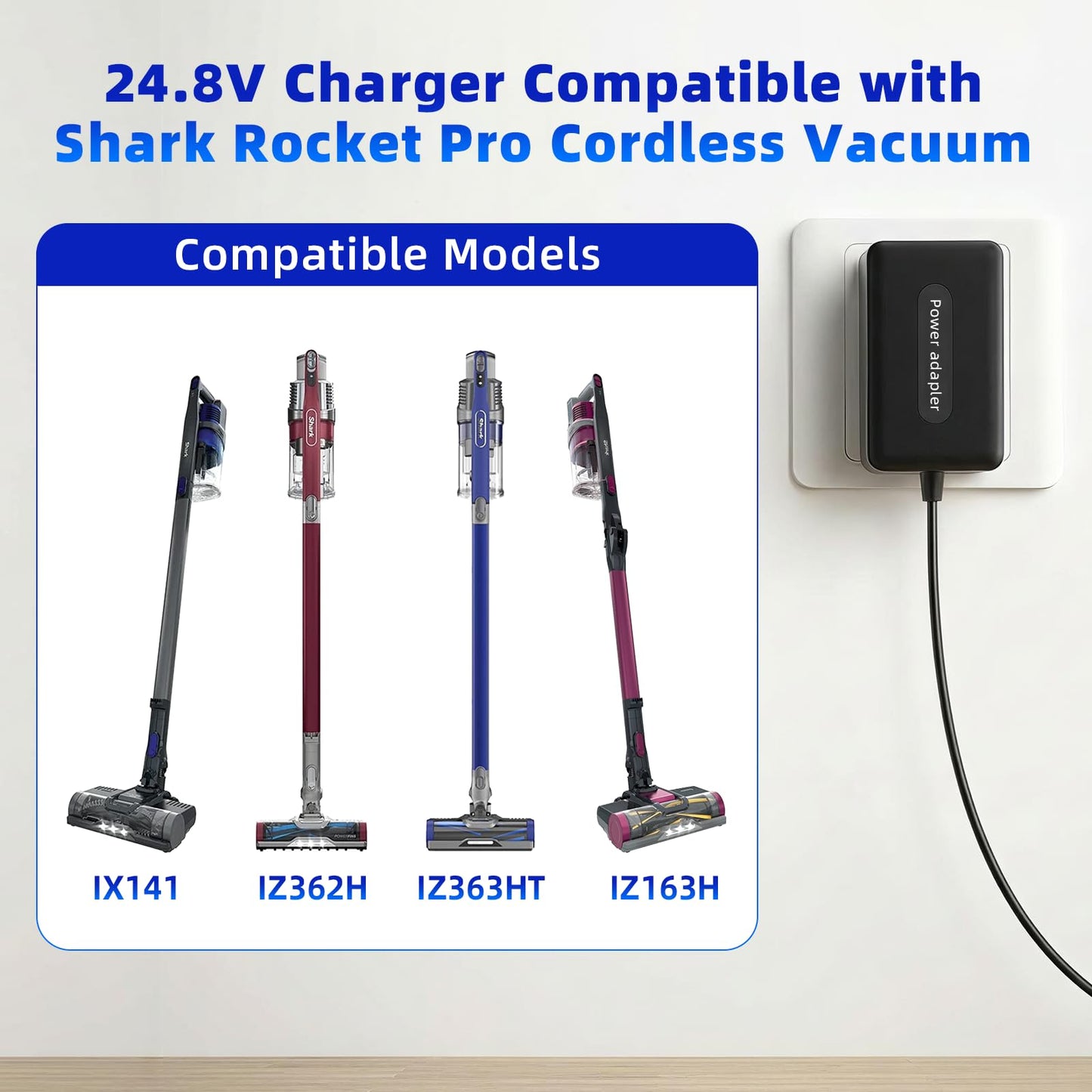 IBERLS 24.8V Charger Compatible with Shark Rocket Pro, IX141, IX140, IX140H, IZ362H, IZ363HT, IZ163H Cordless Vacuum, Replacement DK33-248080H-U Handheld Charging Cord Power Supply