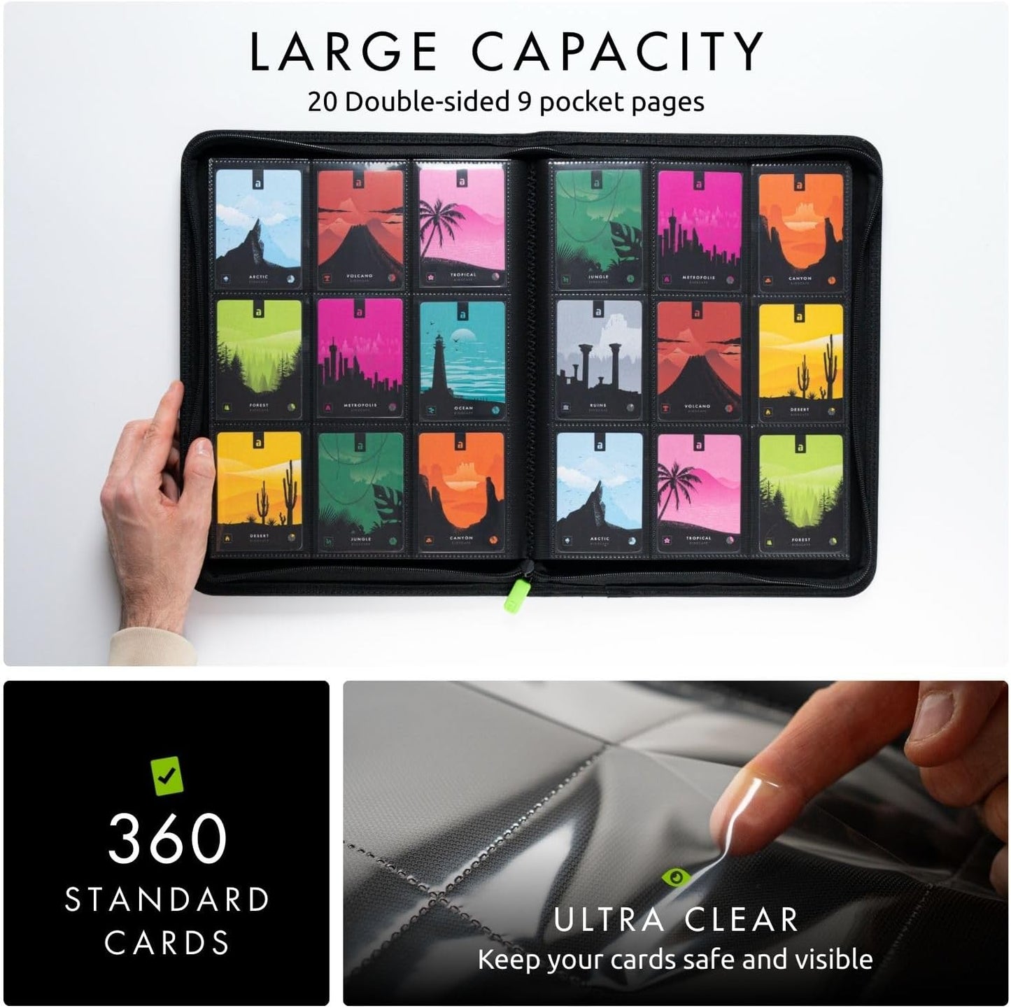 Vault X 9 Pocket Zip Binder - Durable Exo-Tec Material, Holds 360 Cards | Black, 20 Side-Loading Pages