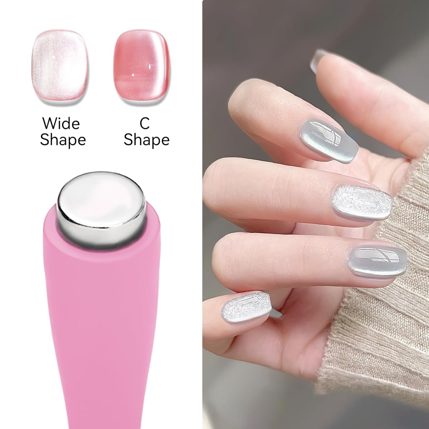 MIZHSE 5-in-1 Nail Magnet Tool - Multifunctional Cat Eye Magnet for Stunning Nail Art | Pink Design