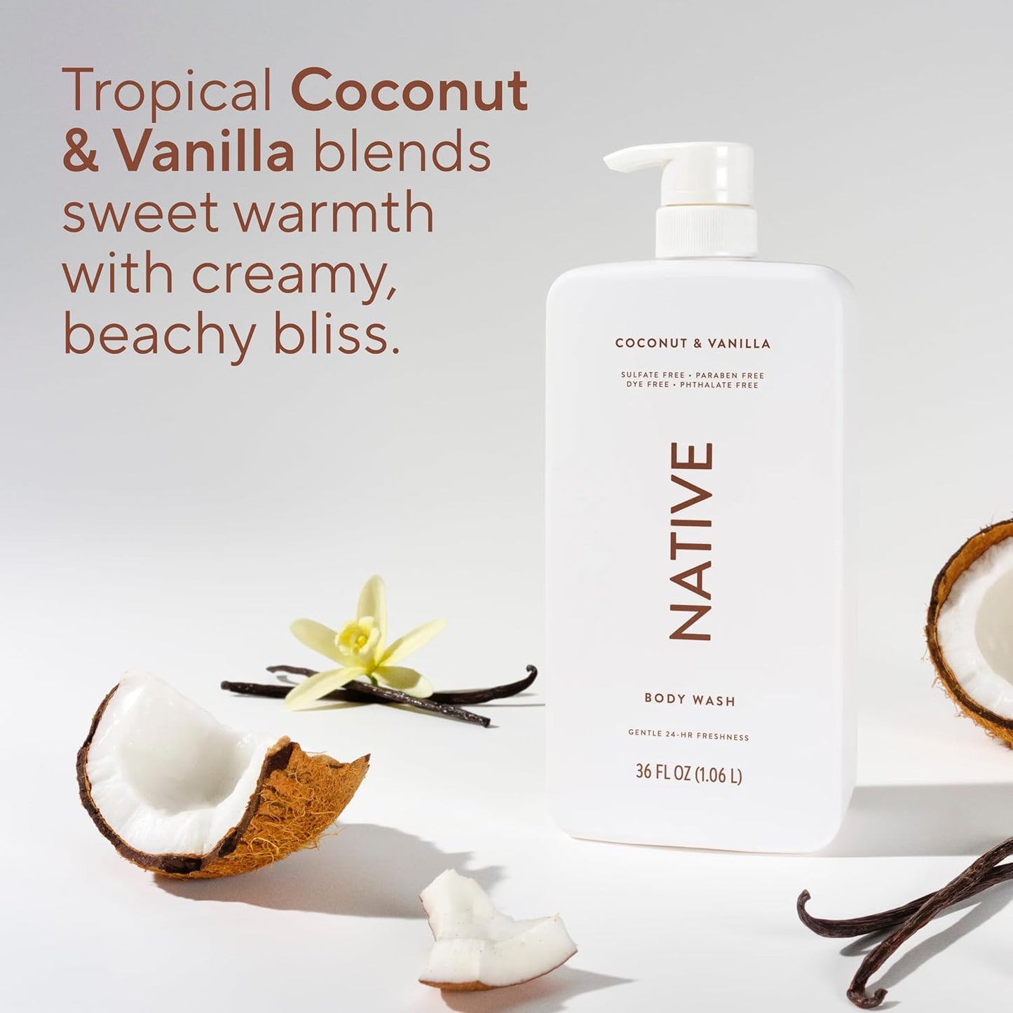 Native Body Wash - Coconut & Vanilla Scent | Sulfate-Free & Gentle, 36 oz Pump Bottle