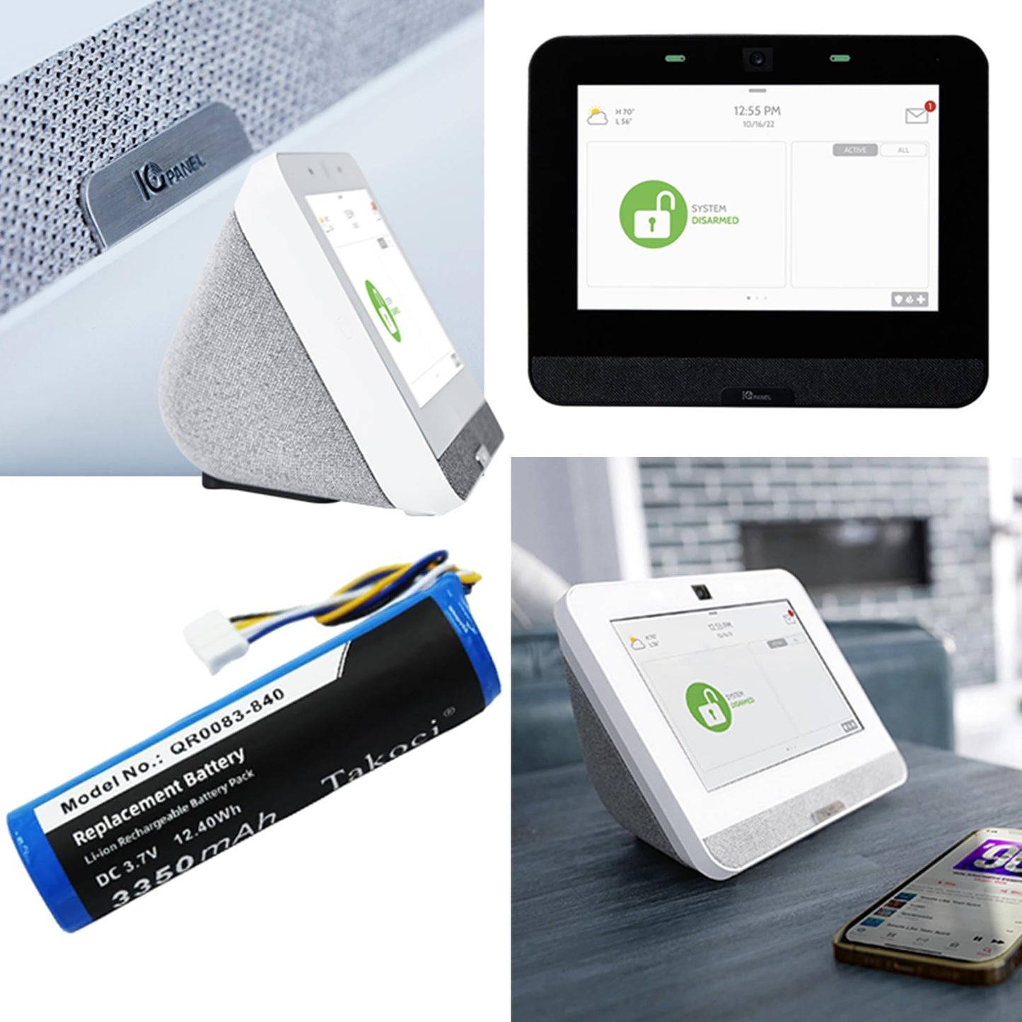 IQ Panel 4 Battery Replacement Compatible with Qolsys IAN034NA IQP4001 QR0083-840 3.7V 3350mAh