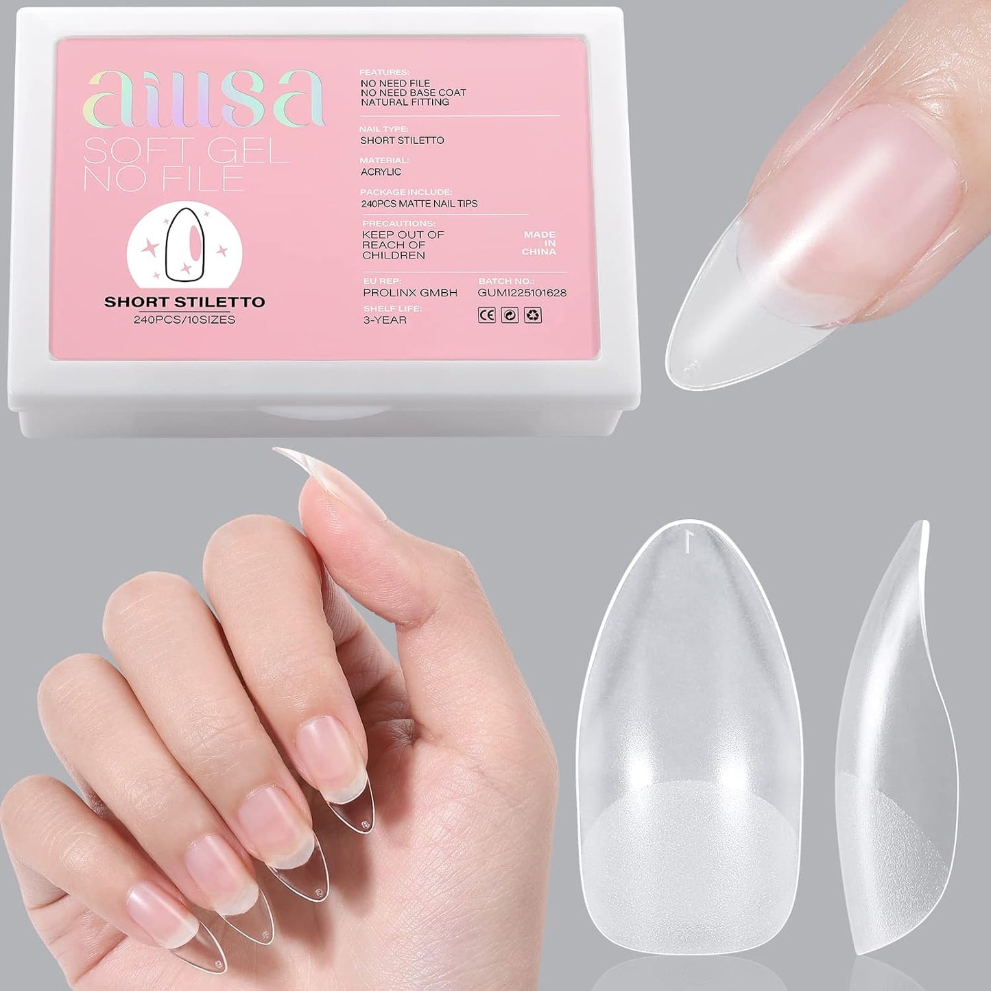 Almond Nail Tips - 450pcs Soft Full Cover Gel Nails | Pre-shaped Press-On Extensions in 15 Sizes for Beginners