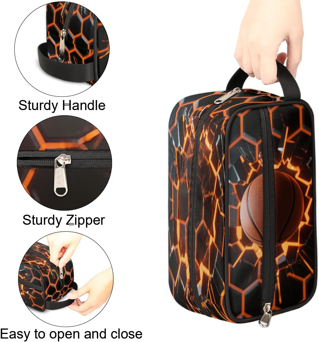 Kids Abstract Basketball Toiletry Bag - Waterproof Makeup Organizer for Travel | Ideal for Boys & Girls